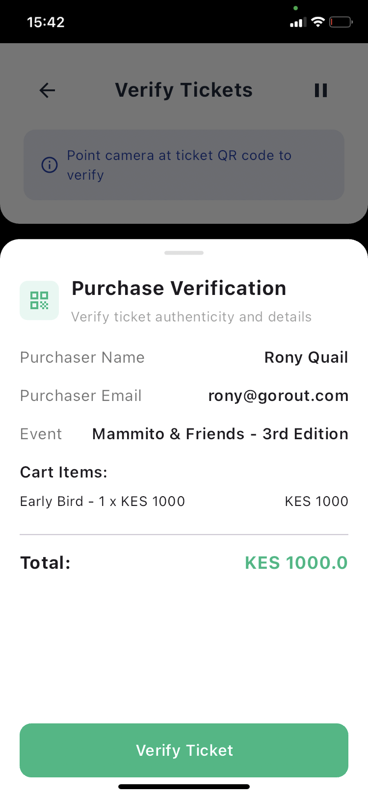 Eventive mobile purchase verification details